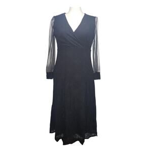 Romantic Goth Black Lace Maxi Dress XL Mesh Sleeve Dark Academia Whimsigoth